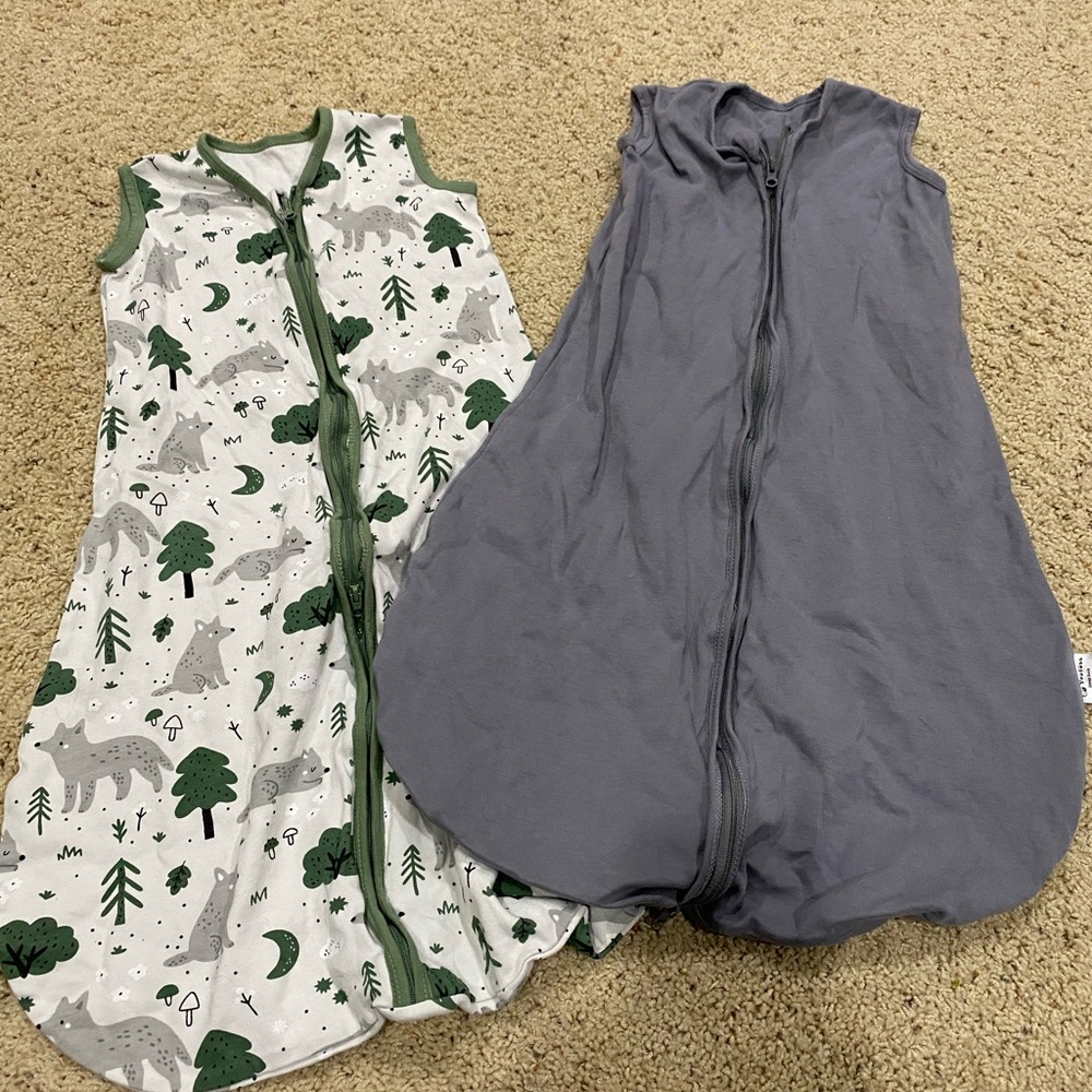 Unbranded Kids Sleep Sack Set – Forest Print Green & Solid Gray